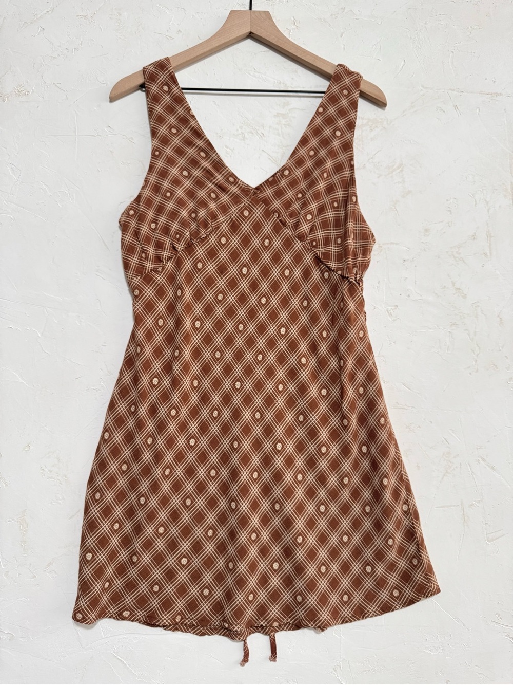Wild Fable Brown Plaid Rayon Mini Dress Tie Back Sleeveless Dress L